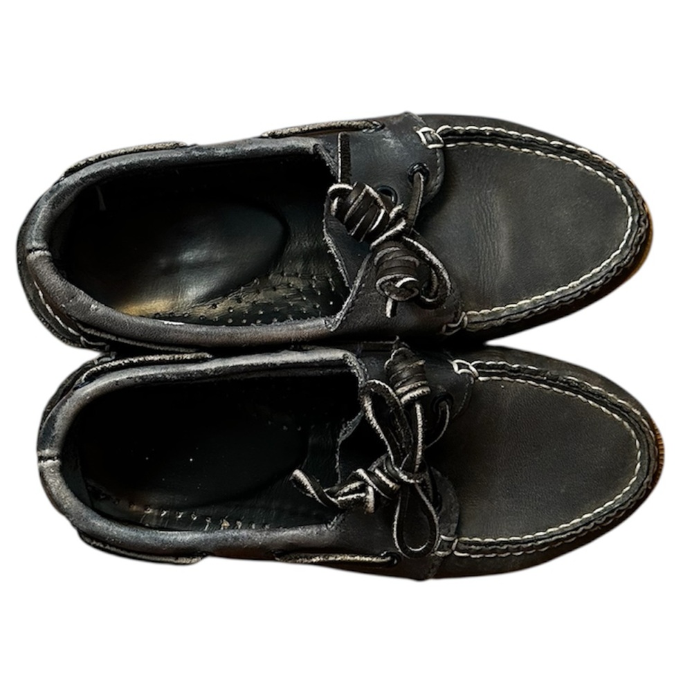 Vintage Navy Blue Leather Women’s Boat Shoes - Distressed